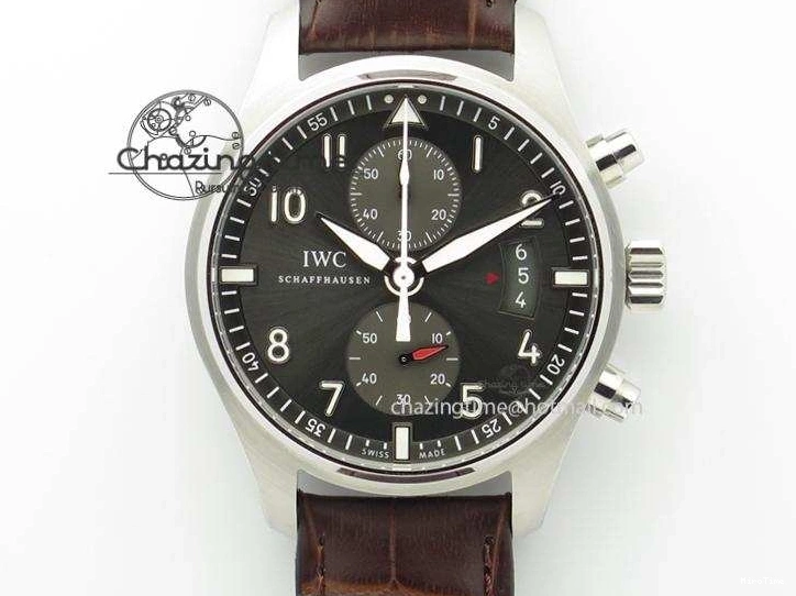 MIROTIME 0822 Cozy Pilot Chrono SS IW387802 V6F 1:1 Best Edition On Brown Leather Strap A 7323